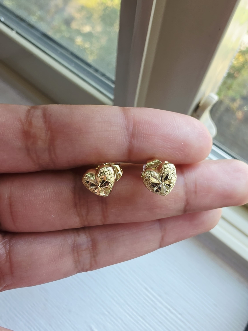 Gold Heart Floral Stud Earrings - Women Jewelry